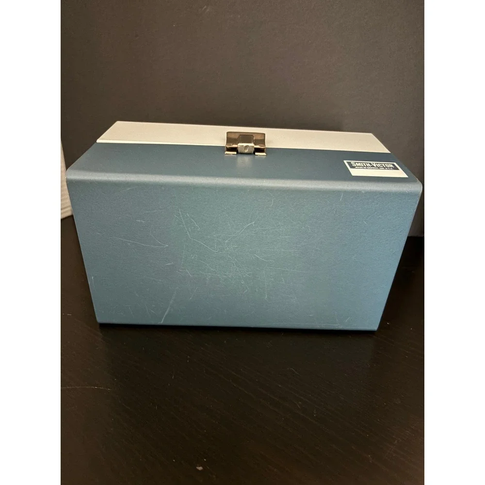 Smith-Victor Vintage Metal Storage Case Two-Tone Blue White Made in USA Retro